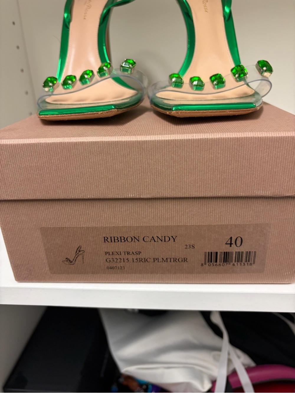 Gianvito Rossi Metallic Green Slingback Heels with Green Crystal Accents - Picture 3 of 8